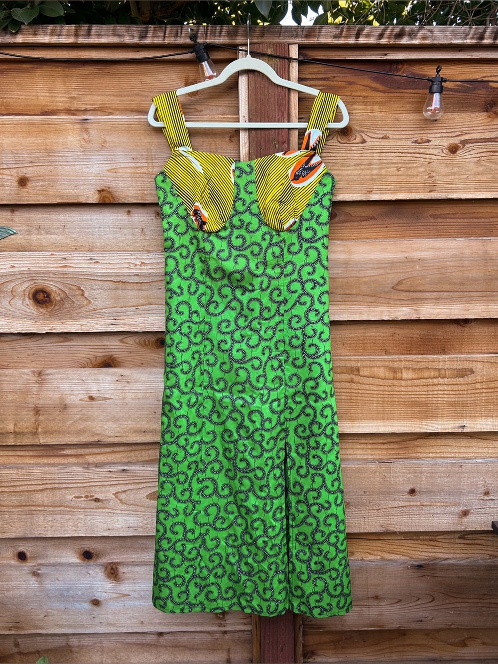 Handmade Green African Wax Print Ankara Dress Bustier Sweetheart Sheath Small